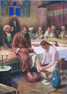 İsa öğrencilerinin ayaklarını yıkıyor, Thomas Nelson tarafından yayınlanan İncil Resimli Kitaptan, c.1950