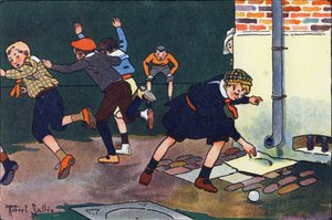 Duvara kurşun. Gravür “” Ne oynuyoruz? Robert Salles (1871-1929) tarafından suluboya çizimleri ile E. Weber tarafından “”. Kütüphane Garnier Freres, Paris by Robert Salles