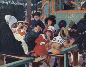 Kukla Gösterisi: Guignol tiyatrosundaki çocukların aklı, ağlayan bir bebekle sarsılır. “Je sais Lire””de Robert Salles (1871-1929) tarafından yapılan illüstrasyon.