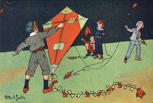 Uçan uçurtma. Gravür “” Ne oynuyoruz? Robert Salles (1871-1929) tarafından suluboya çizimleri ile E. Weber tarafından “”. Kütüphane Garnier Freres, Paris by Robert Salles