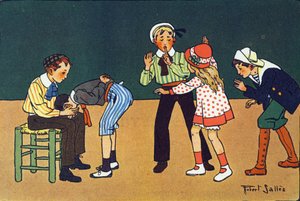 Sıcak el. Gravür “” Ne oynuyoruz? Robert Salles (1871-1929) tarafından suluboya çizimleri ile E. Weber tarafından “”. Kütüphane Garnier Freres, Paris