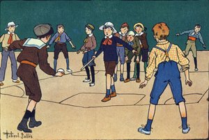 Theque (top ve sopa ile takım oyunu). Gravür “” Ne oynuyoruz? Robert Salles (1871-1929) tarafından suluboya çizimleri ile E. Weber tarafından “”. Kütüphane Garnier Freres, Paris by Robert Salles