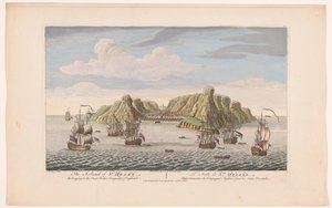 St. Helena adasının görünümü St. Helen adası. İngiltere Doğu Hindistan Şirketi'ne ait (nesne üzerindeki başlık) VOC Yerleşimleri (seri başlığı) by Robert Sayer