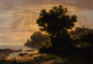 Lake by Family ile Manzara, 1858. by Robert Seldon Duncanson