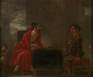Don Kişot için İllüstrasyon, Bir Masada İki Figür by Robert Smirke