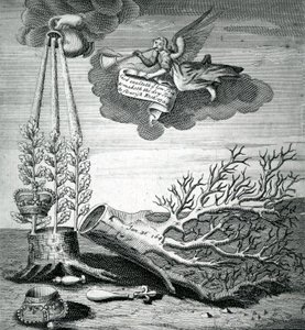 Charles I ve Stuart ardılının yürütülmesine atıfta bulunan sembolik baskı, 1715