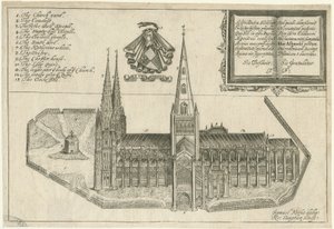 Lichfield Katedrali - Güney Görünümü: bakır levha gravürü ve [17. yüzyıl]