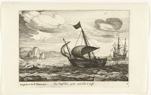 Dogger of dogboot Een Dogh-boot groot omtrent 8 Last / Dogh-Boot de 8 Tonneaux (nesne üzerindeki başlık) Hollandse scheepstypen, 1627 (seri başlığı) by Robert de Baudous (possibly)