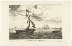 Vrachtkagen Een Vracht-kaghe groot omtrent 6 Last / Cague de 6 Tonneaux (nesnedeki başlık) Hollandse scheepstypen, 1627 (dizi adı) Diverse Navires Don ton sert dans les Provinces Unies / Icons by Robert de Baudous (possibly)