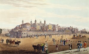 Londra Kulesi ve Darphane manzarası, pub. Colnaghi und Co, 1821 (renkli tanıdık)