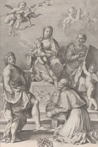 Madonna ve Çocuk merkezde Vaftizci Yahya, Aziz Luka, Papa Peter Celestini,..., 1694.