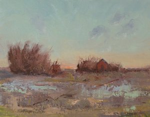 Granaries By The Slough, 2023 (keten panel üzerine yağlıboya) by Roberta Murray
