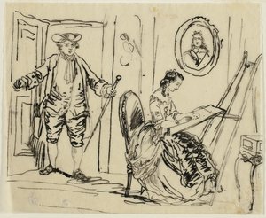 Onsekizinci Yüzyıl Giysileri İçinde Kadın ve Erkekle İç Mekan by Rodolphe Bresdin