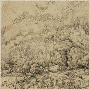 Eski Bir Kilise ile Manzara by Rodolphe Bresdin