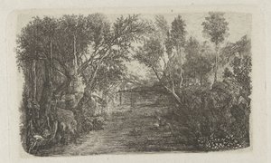 Le Cours d'eau kıyısında bir dere ve ağaçlarla manzara by Rodolphe Bresdin
