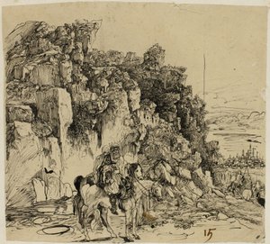 Atlılarla Dağlık Manzara by Rodolphe Bresdin