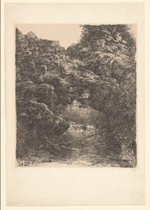Akış ve şelale ile kaya manzara hediye by Rodolphe Bresdin