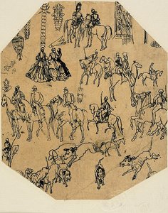 Eskiz Sayfası: Tazılar, Biniciler, Hanımlar. Mimari Unsurlar, Böcekler by Rodolphe Bresdin