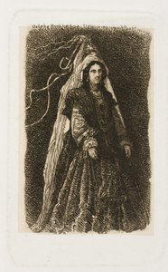 Fantastik Ortaçağ Kostümlü Kadın by Rodolphe Bresdin