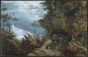 Madene Girişi Olan Dağlık Manzara, c.1612-13 (kayın panel üzerine yağlı boya) by Roelandt Jacobsz. Savery
