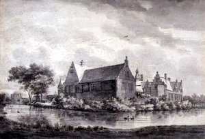 PD.645-1963 The Castle of Marquette, Hollanda, c.1646-47 (yıkama, tebeşir, kalem ve kağıt üzerine mürekkep)