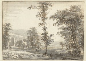 Bir Yolda Bir Gezgin ile Ormanlık Peyzaj by Roelant Roghman