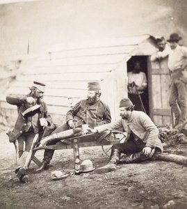 Kamptaki Zorluklar (Albay Lowe ve Kaptanlar Brown ve George), 1855 (ıslak kolodion negatifinden albüm baskısı) by Roger Fenton