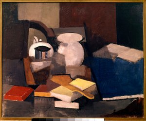 Kitaplar ve Kartlarla Natürmort Tablosu, Roger de La Fresnaye (1885-1925) 1913 Güneş. 0,6x0,73 m Paris, musee ulusal d