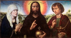 Bakire ve Evangelist Aziz John (Üç Parçalı Braque) arasındaki kurtarıcı İsa, yaklaşık 1450 (Ahşap üzerine yağ) by Rogier van der Weyden