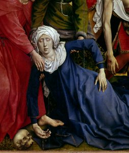 Haçın birikmesi veya inişi. Kaybolan bakireden detay. Rogier Altarpiece (Roger) Van Der Weyden (1400-1464) 1435 Dim. 2,20 x 0,35 m Madrid, Musee du Prado - Haçtan İniş veya İniş. Bakire bayılma detayı. Altarpiece tarafından by Rogier van der Weyden