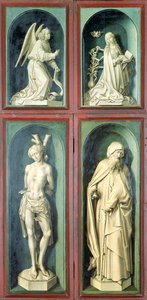 Müjde, Aziz Sebastian, Büyük Aziz Anthony ve iki Bağışçı, Son Yargının arkasından paneller, c.1445-50 (panelde yağlı boya) by Rogier van der Weyden