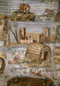 Fortune Primigenia tanrısının tapınağından Preneste (Palestrina) Nilotik mozaiğinin detayı, MÖ 80 by Roman