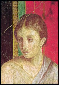 Oturan Annenin başının İlmihal Sahnesinden detayı, Kuzey Duvarı, Oecus 5, MÖ 60-50 fresk ayrıca bkz. 20015 by Roman