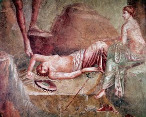 Sarhoş uyuyan maenad (fresk by Roman