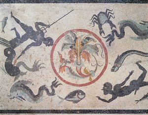 Balıkçılar ve deniz canlıları, MS 1. yüzyıl (mozaik) by Roman