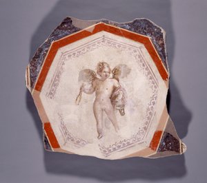 İki çubuk ve bir kova tutan Cupid freski by Roman