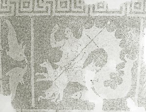 Helenistik çakıl Mozaiği Scylla ve Charybdis boğazı koruyor, Scylla