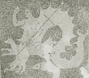 Helenistik çakıl Mozaiği Scylla ve Charybdis boğazı koruyor, Scylla