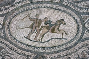 Herkül ve Amazonlar kraliçesi, 'Herkül Evi'nin katından (mozaik) by Roman