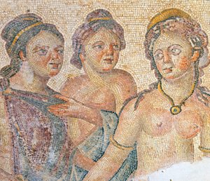 Leda ve Hizmetçileri, Leda ve Zeus mozaiğinden detay, Aion Evi, Baf, Kıbrıs (mozaik) by Roman