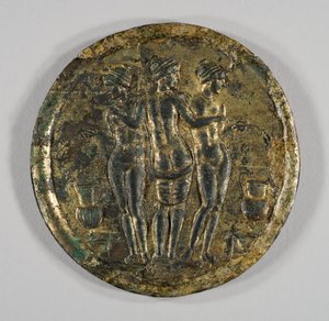 Üç Güzelin Temsili Ayna, 2. yüzyıl (Gümüş, yaldızlı bronz) by Roman