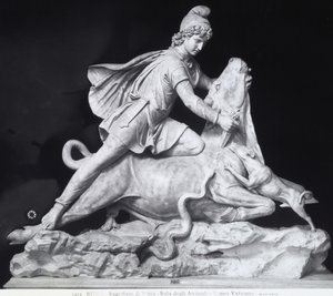 Boğayı kesen Mithras, Mithra kültünün temsili (mermer) by Roman