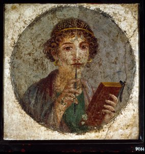 Portre, Sapho (veya sappho) Yunan şairini varsayar. Pompei, Napoli, İtalya
