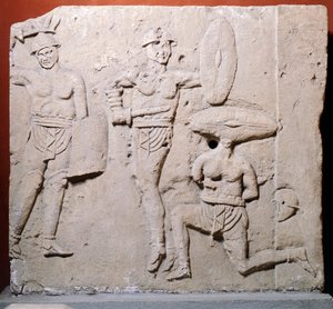 Due Madonne bölgesinden gladyatör sahnesini betimleyen kabartma, Bologna, Roma Uygarlığı by Roman