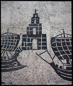 Roma Sanatı: “”Deniz Feneri ve Gemiler”” Seafarers Corporation Mozaiği, Place des Corporations by Roman