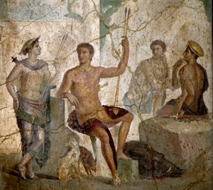 Roma Sanatı: “” Meleagre ve Atalante””” MS 1. yüzyıldan kalma Roma freski. Pompei'den. Napoli, Ulusal Arkeoloji Müzesi - Roma sanatı: Meleager ve Atalanta. Pompeii'den MS 1. yüzyıla ait Roma freski. Ulusal Arkeoloji Müzesi, Napoli, It by Roman