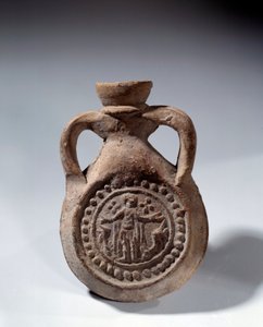 Roma Sanatı: Bir azizi temsil eden ayaklı pişmiş toprak anma ampulü. MS 4. yüzyıl. Paris, Louvre Müzesi by Roman