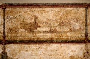 Roma Sanatı: “” birem ve trireme ile denizcilik sahnesi ”” ”MÖ 25-19 civarında fresk. Boyut 73 cm Roma, Ulusal Roma Müzesi (veya Terme) by Roman