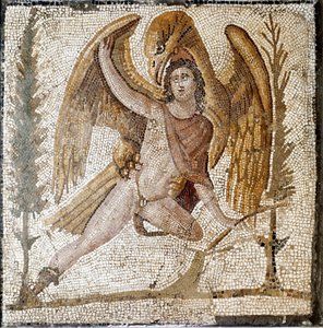 Roma sanatı: “” Ganymede bir kartal tarafından alındı””” İmparator Septius Severe ailesinin bir villasından mozaik. JC