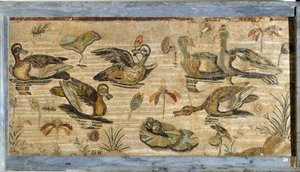 Roma sanatı: bir gölette ördek, kurbağa ve nilüferler. Pompei